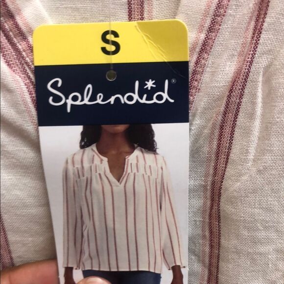 105. Splendid White and pink Boxy 3/4 Sleeve Blouse - Picture 2 of 5